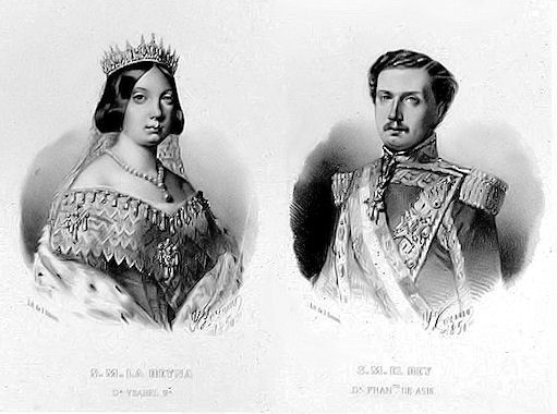 Grabado de Isabel II y Francisco de Asís