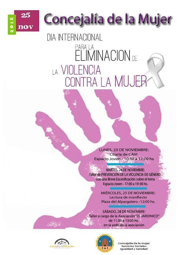 La Concejalía de la Mujer de Cehegín organiza varios actos para conmemorar el “Día internacional para la eliminación de la violencia contra la mujer”