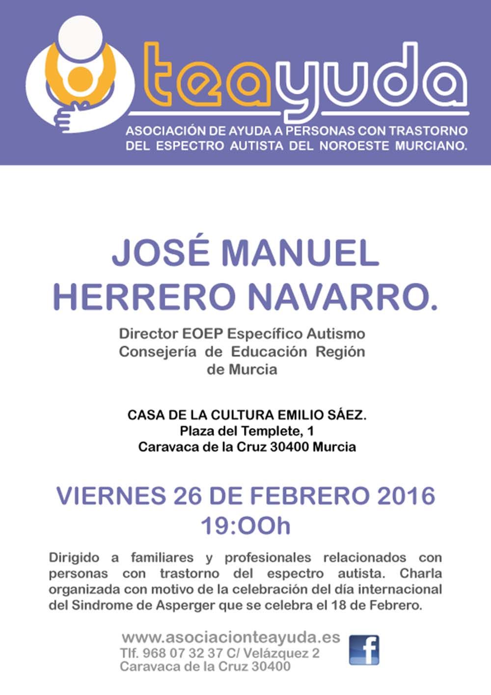 José Manuel Herrero ofrece hoy 26 una charla en Caravaca para familias relacionadas con personas con trastorno del espectro autista