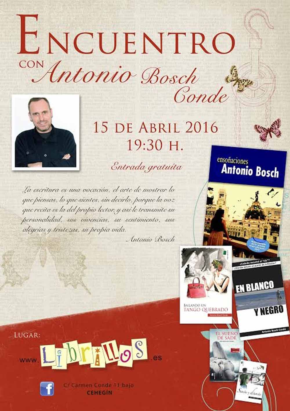 Antonio Bosch Conde, en la librería Librillos de Cehegín el viernes 15