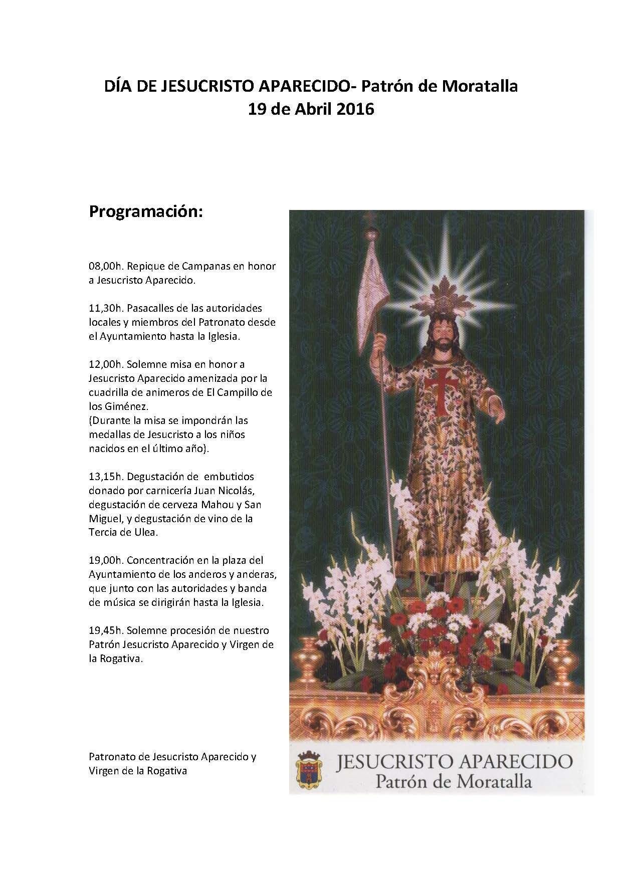 Fiesta el 19 para celebrar el día del patrón de Moratalla, Jesucristo Aparecido