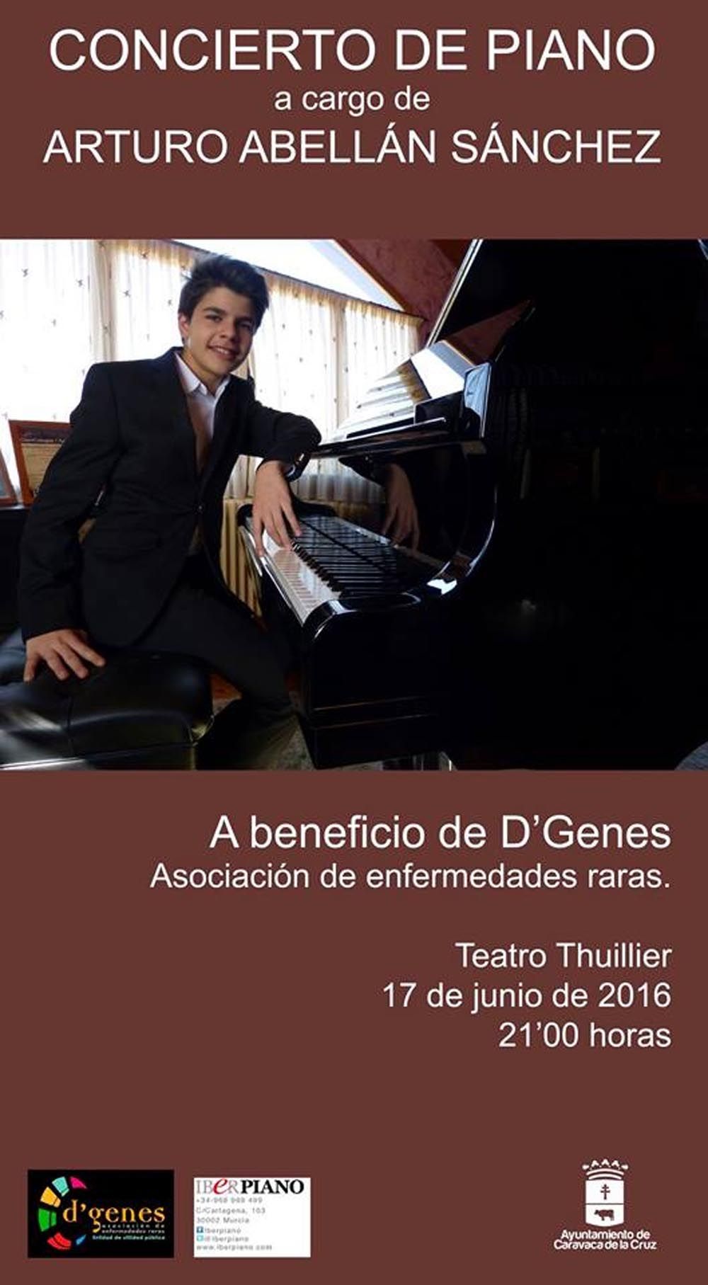 El joven pianista caravaqueño Arturo Abellán ofrece un concierto a favor de la asociación ‘D´Genes’