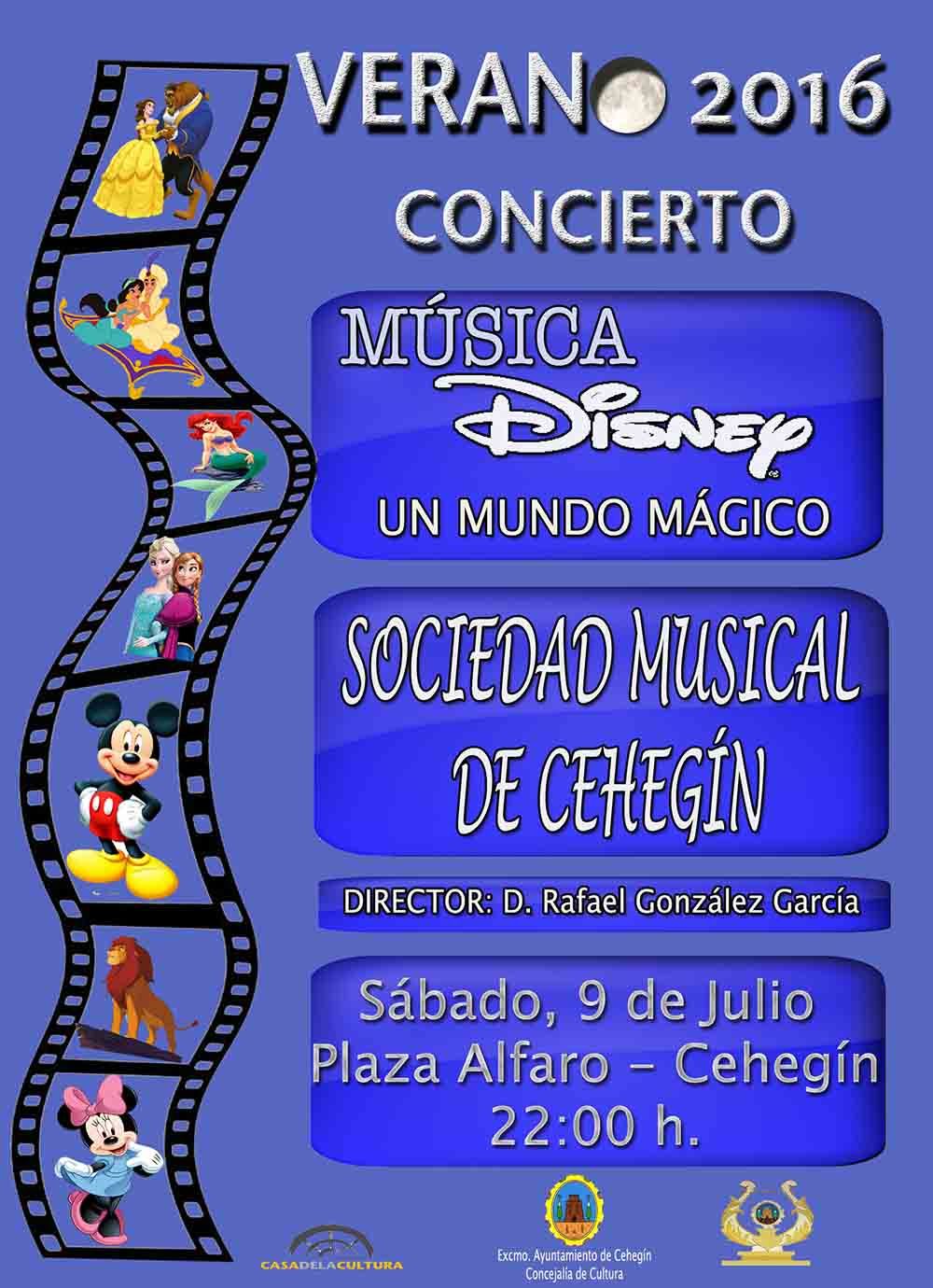La sociedad musical de Cehegín ofrecerá un concierto sobre la música de Disney el sábado 9