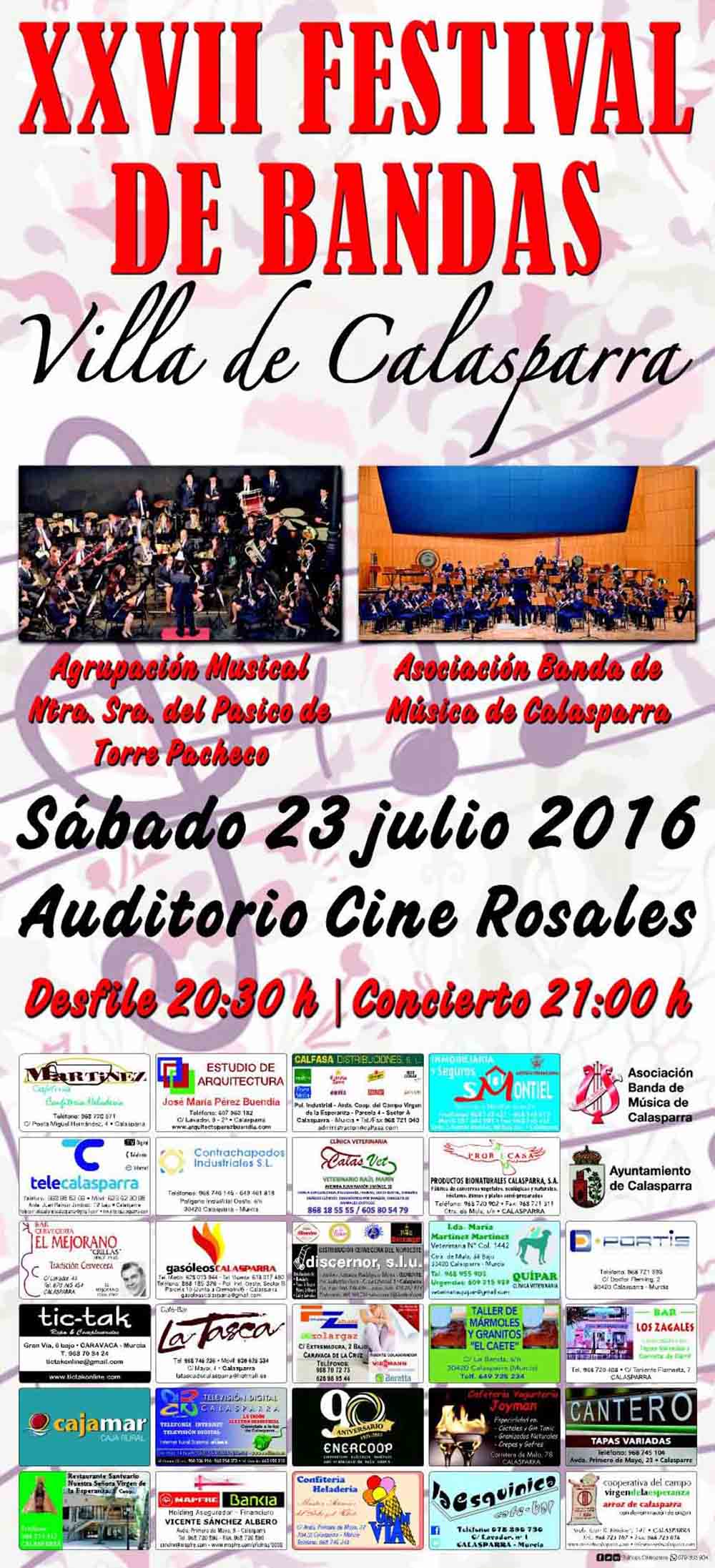 El Festival de Bandas Villa de Calasparra se celebra el 23 de julio