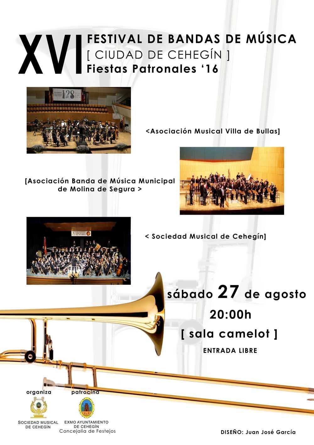 El XVI Festival de Bandas de Música, “Ciudad de Cehegín”, se celebra el próximo sábado, 27 de agosto, con la participación de Bullas y Molina de Segura
