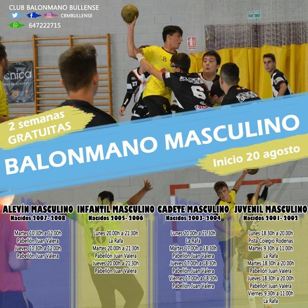 El Club Balonmano Bullense oferta dos semanas gratuitas para quien quiera conocer el club y este deporte