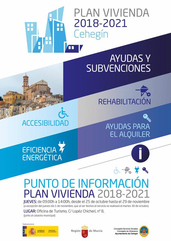 El Ayuntamiento de Cehegín pone al servicio de los vecinos y vecinas un punto de información sobre el Plan de Vivienda 2018-2021