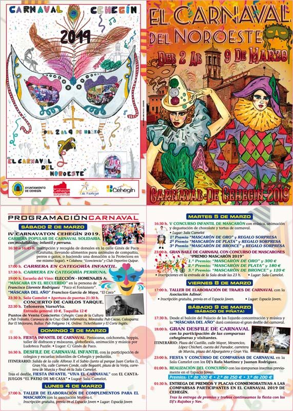 El Carnaval 2019 de Cehegín llega cargado de actividades y con los premios a las mejores comparsas como gran novedad
