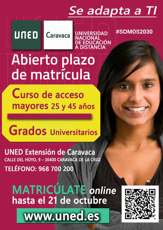 La extensión en Caravaca de la Universidad Nacional a Distancia (UNED) mantiene abierto el plazo de matrícula hasta el 21 de octubre