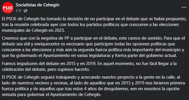 El debate electoral de Cehegín salta por los aires