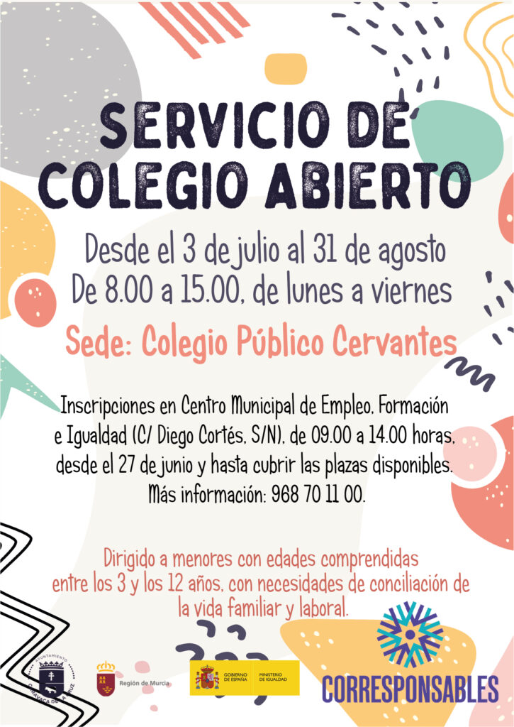 El Ayuntamiento de Caravaca pone en marcha "Colegio abierto" para facilitar la conciliación familiar y laboral