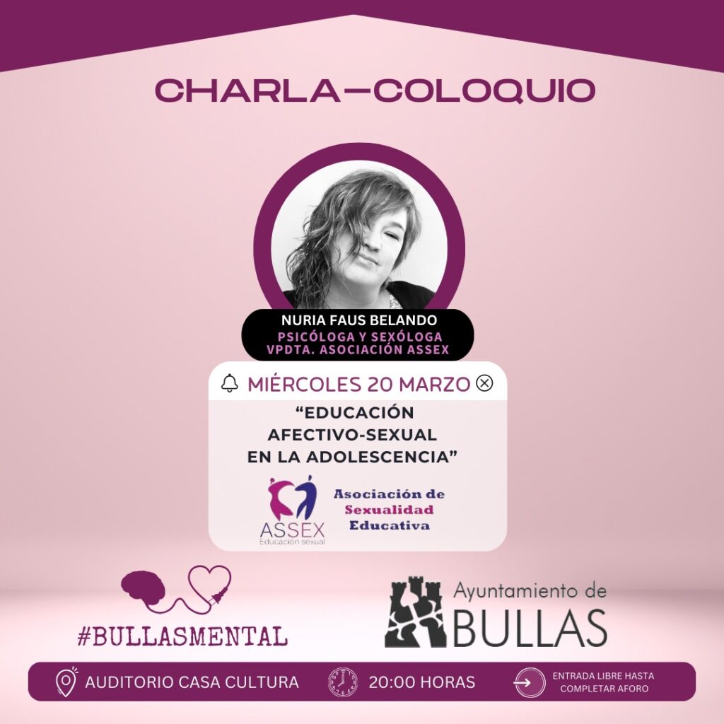 Nuria Faus ofrecerá en Bullas una charla sobre educación afectivo sexual en la adolescencia 